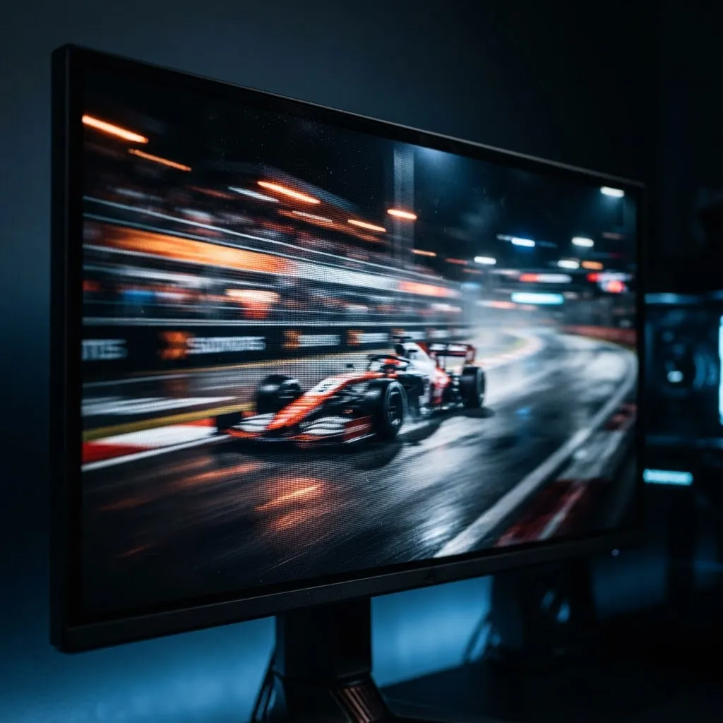 Close-up of a high refresh rate gaming monitor showing fast motion