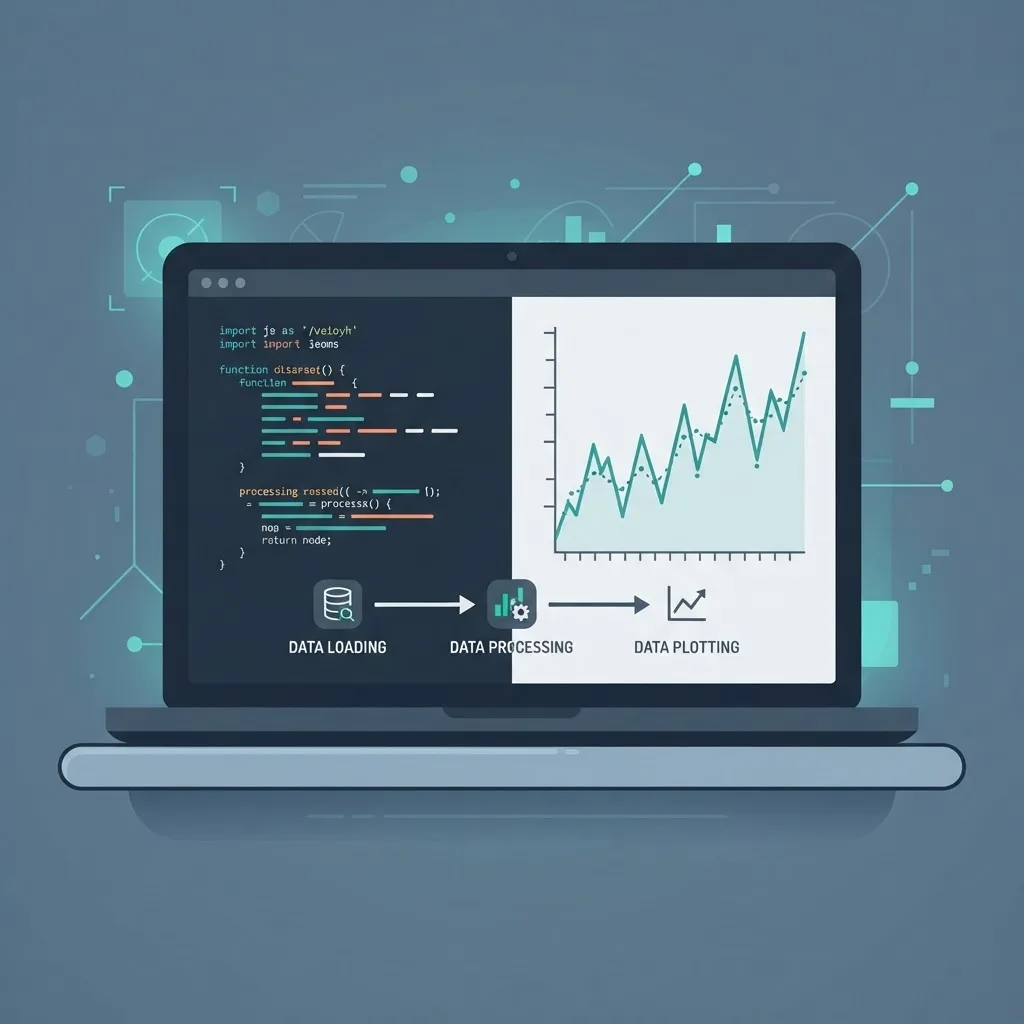 Data science workflow with code editor and time series chart output