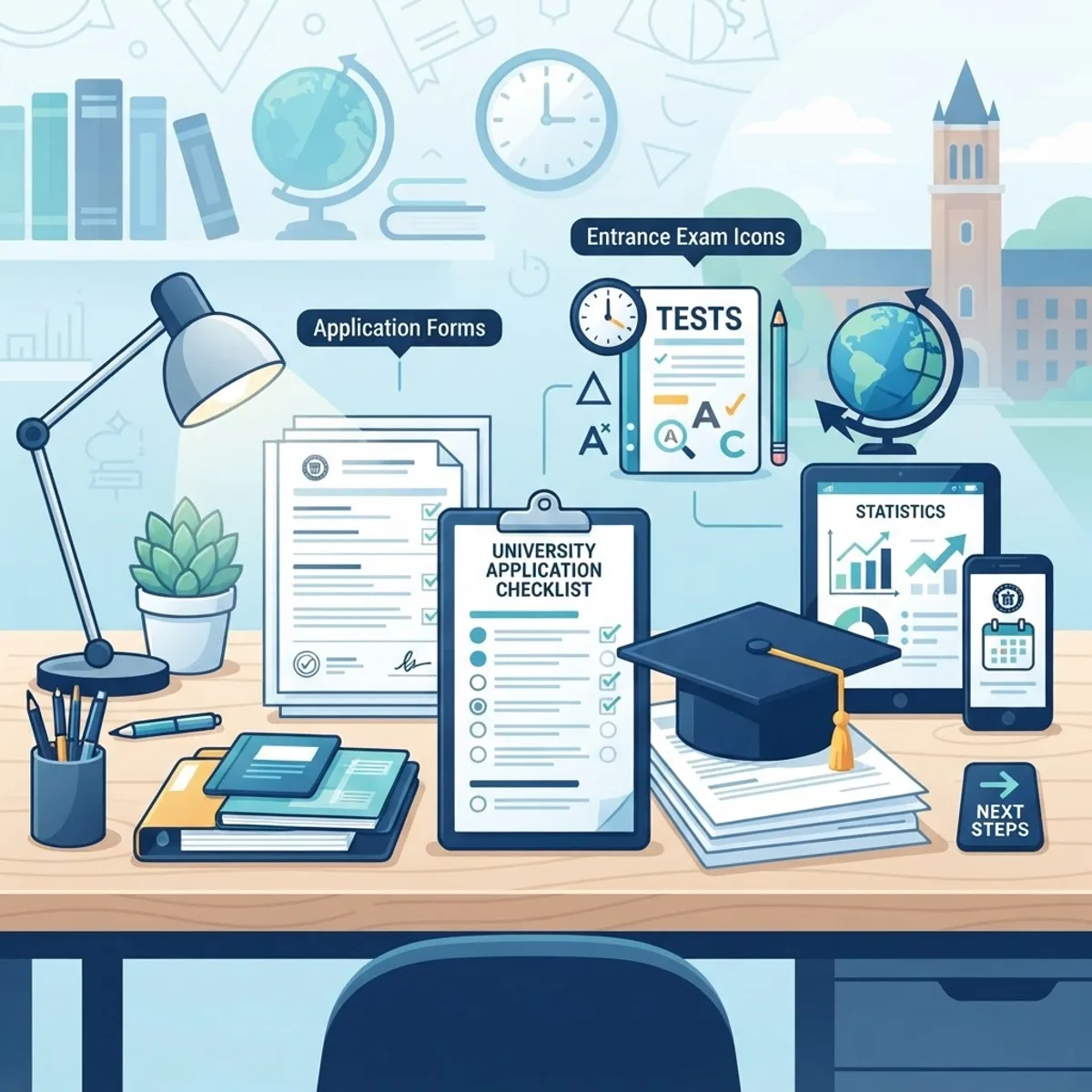 College admission requirements including documents, checklist, and graduation cap