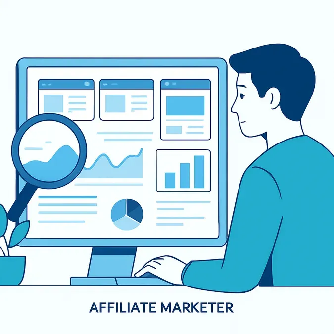 Affiliate competitor research dashboard on a screen