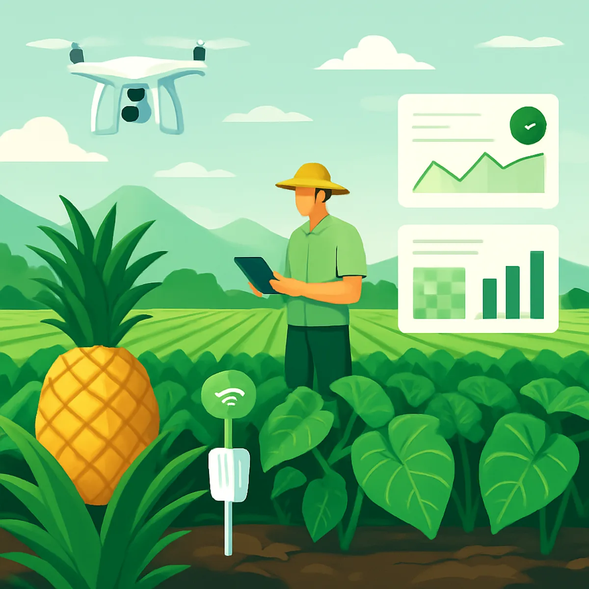 AI sensors and drones monitoring Hawaiian farm crops