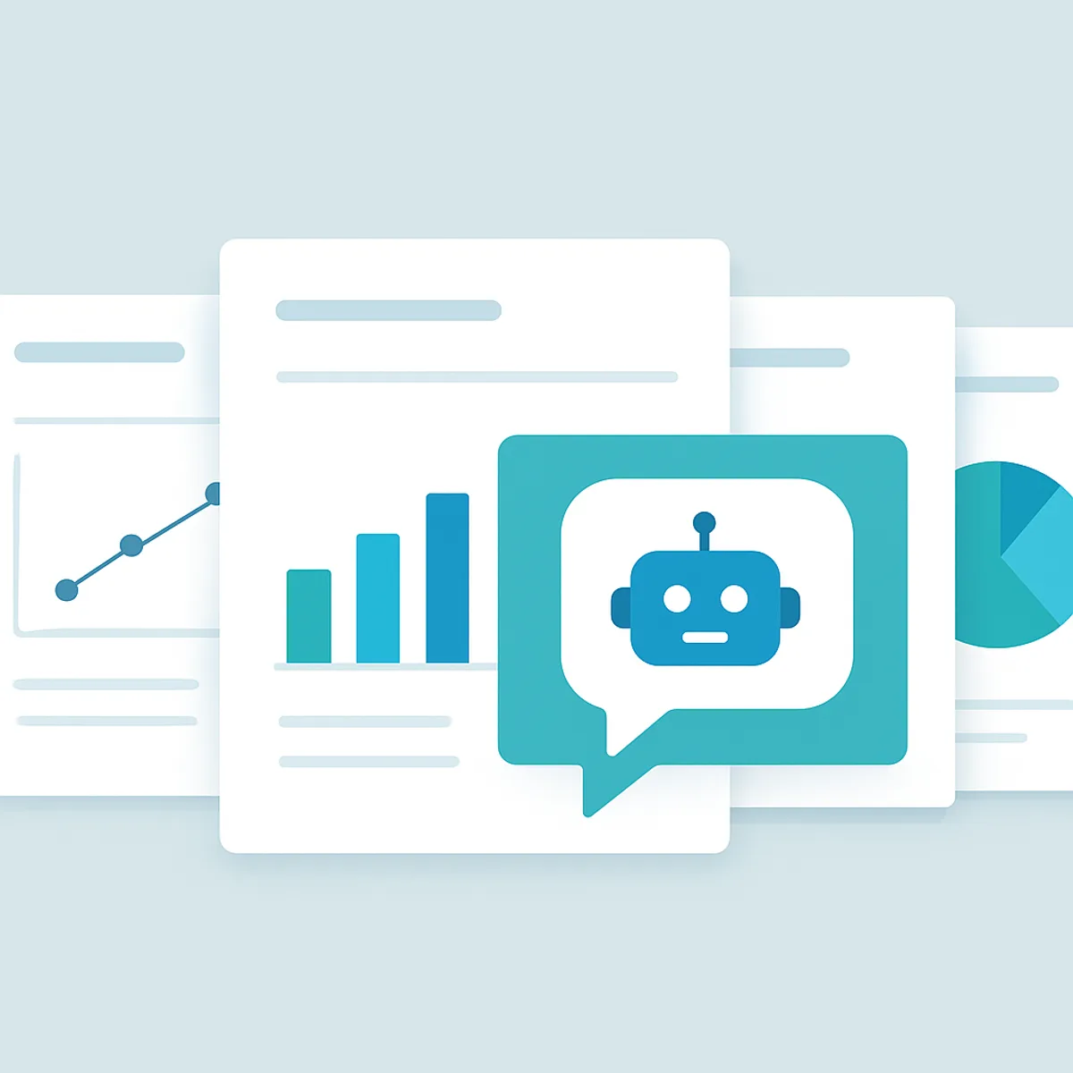 Row of AI chatbot presentation slides with charts