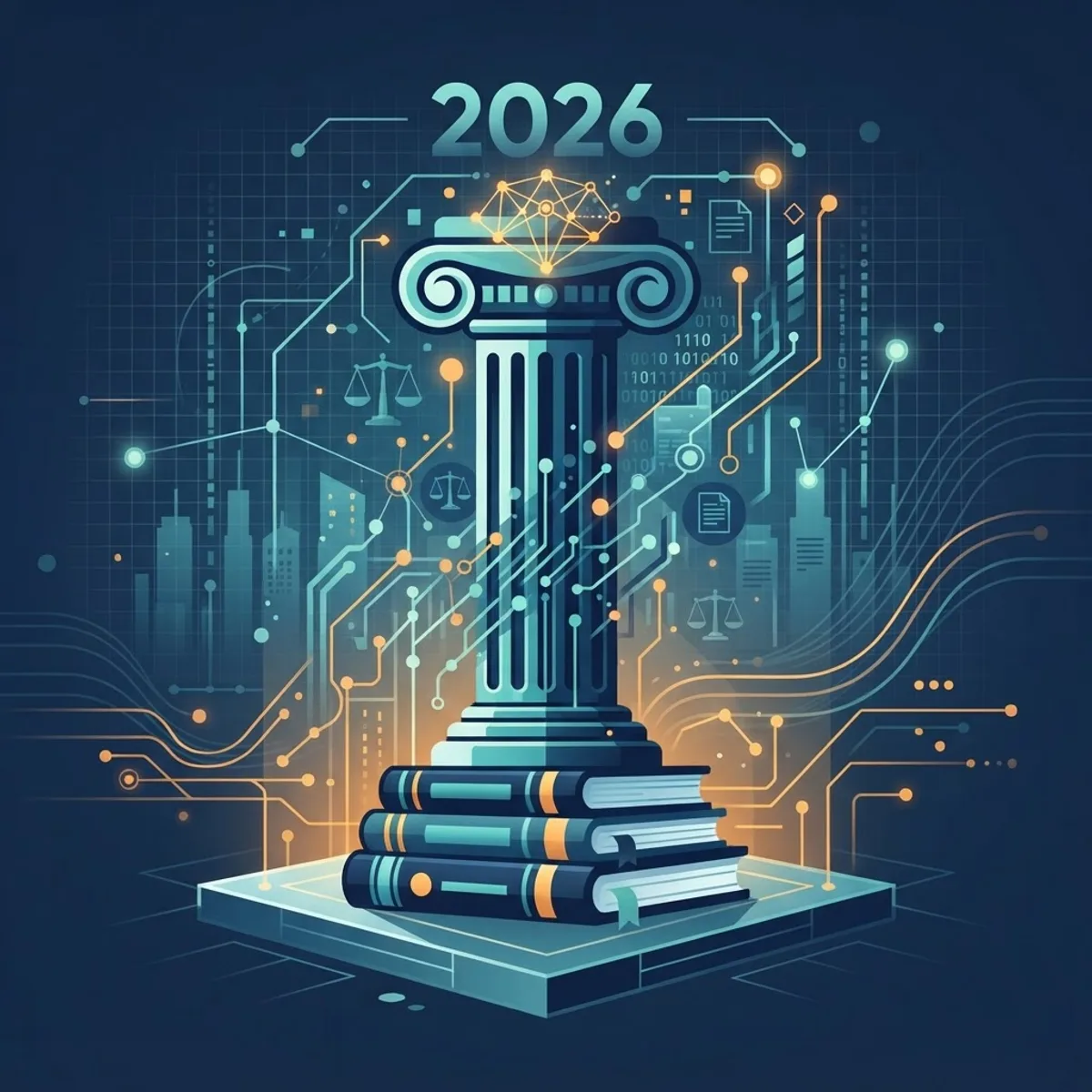 Civil liability for artificial intelligence concept with justice scale and neural network