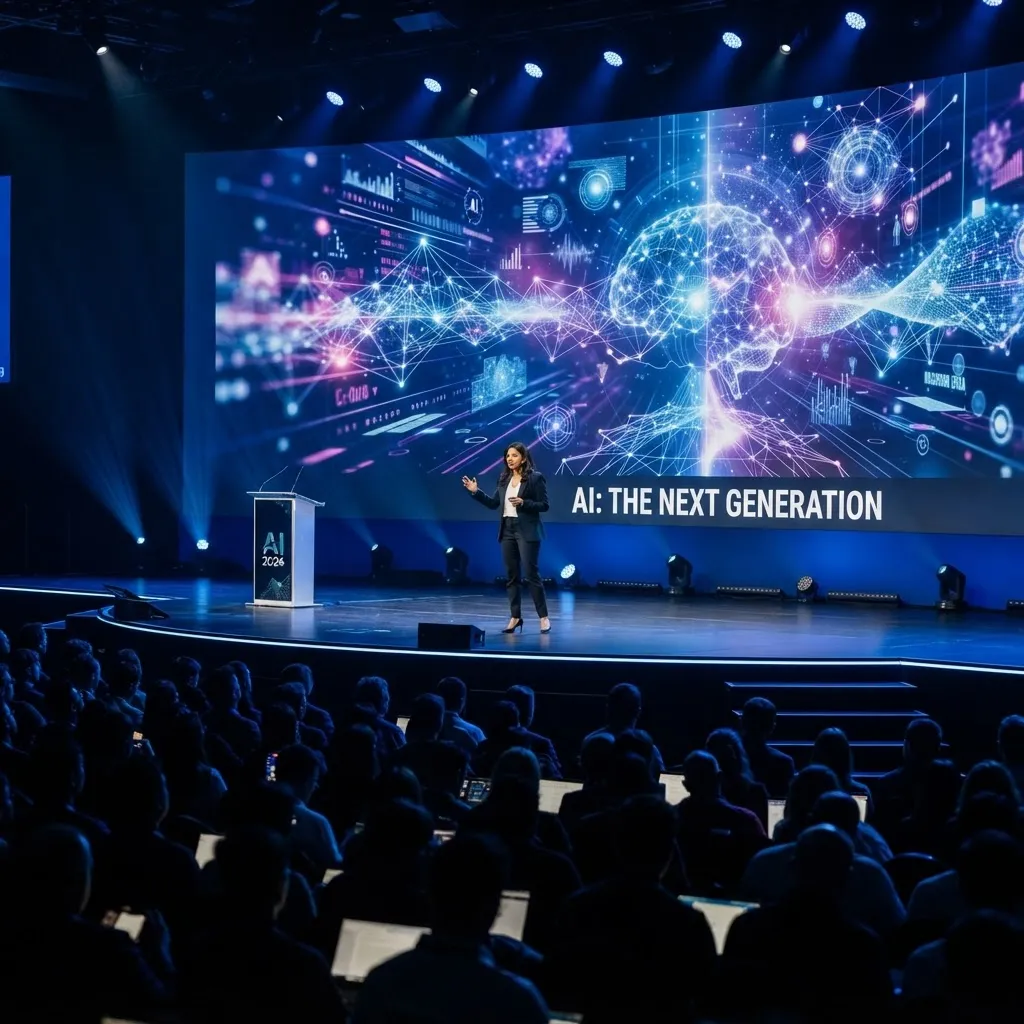 Speaker delivering the opening keynote at the AI conference