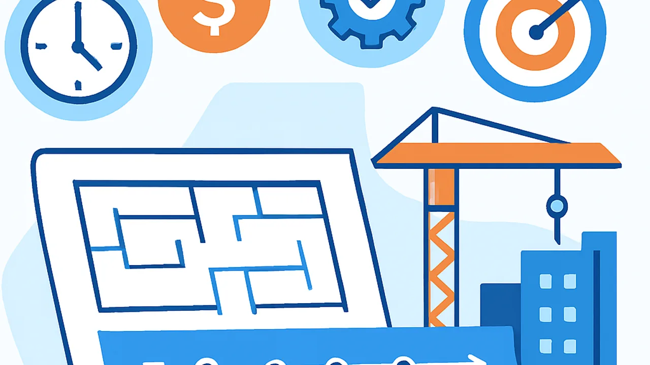 Benefits of AI in construction scheduling illustrated with icons