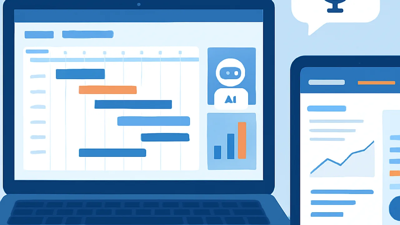 AI construction scheduling software tools on laptop and tablet