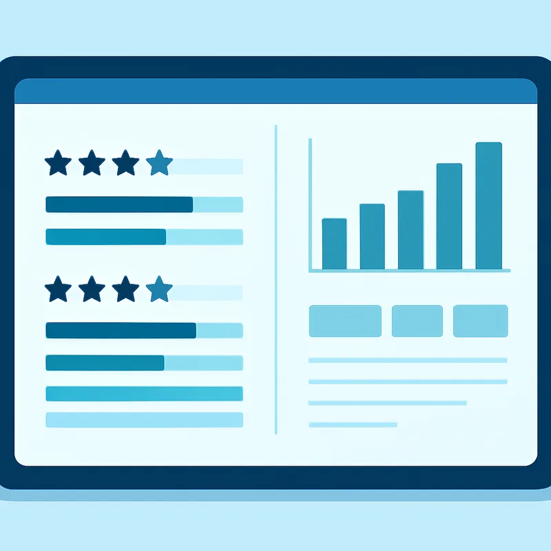Comparison dashboard with rating bars and metrics