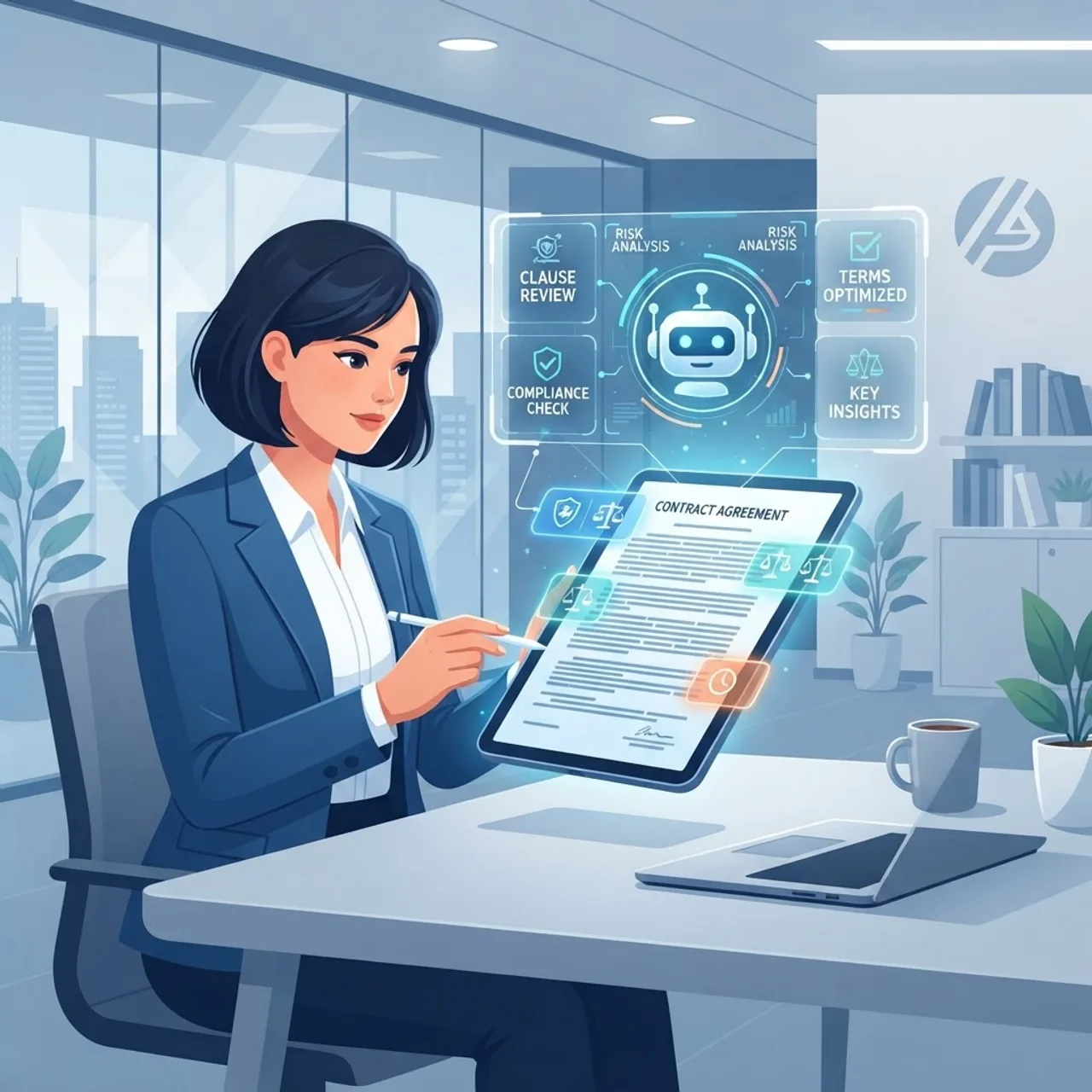 Overview of AI contract clauses being reviewed on a tablet