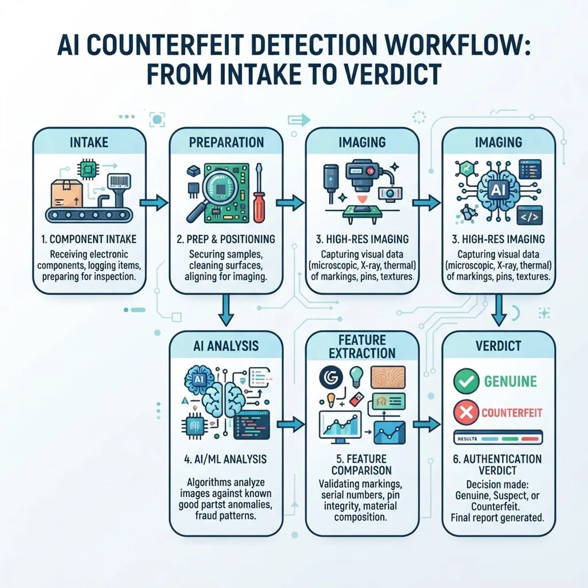 AI counterfeit detection workflow diagram