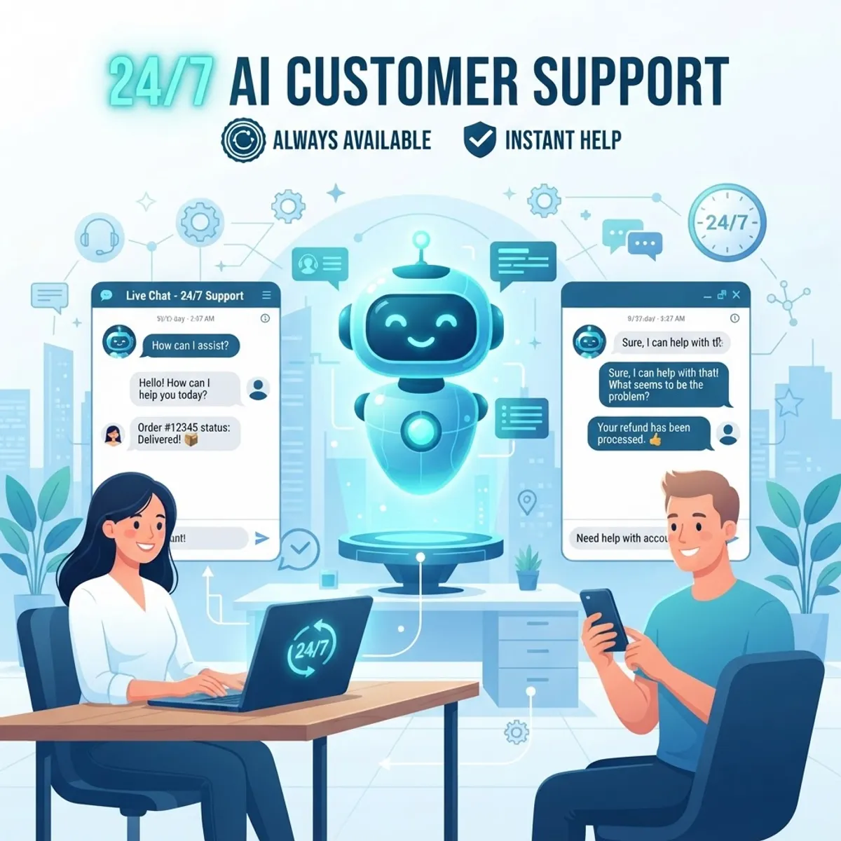 AI customer support chatbot helping customers around the clock