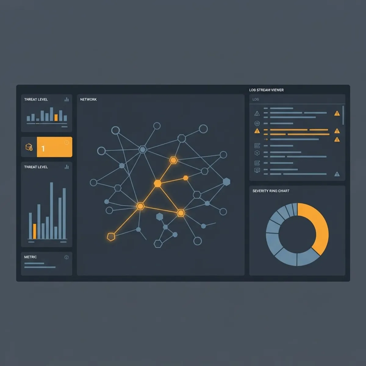Security operations dashboard showing a network graph with flagged intrusion paths