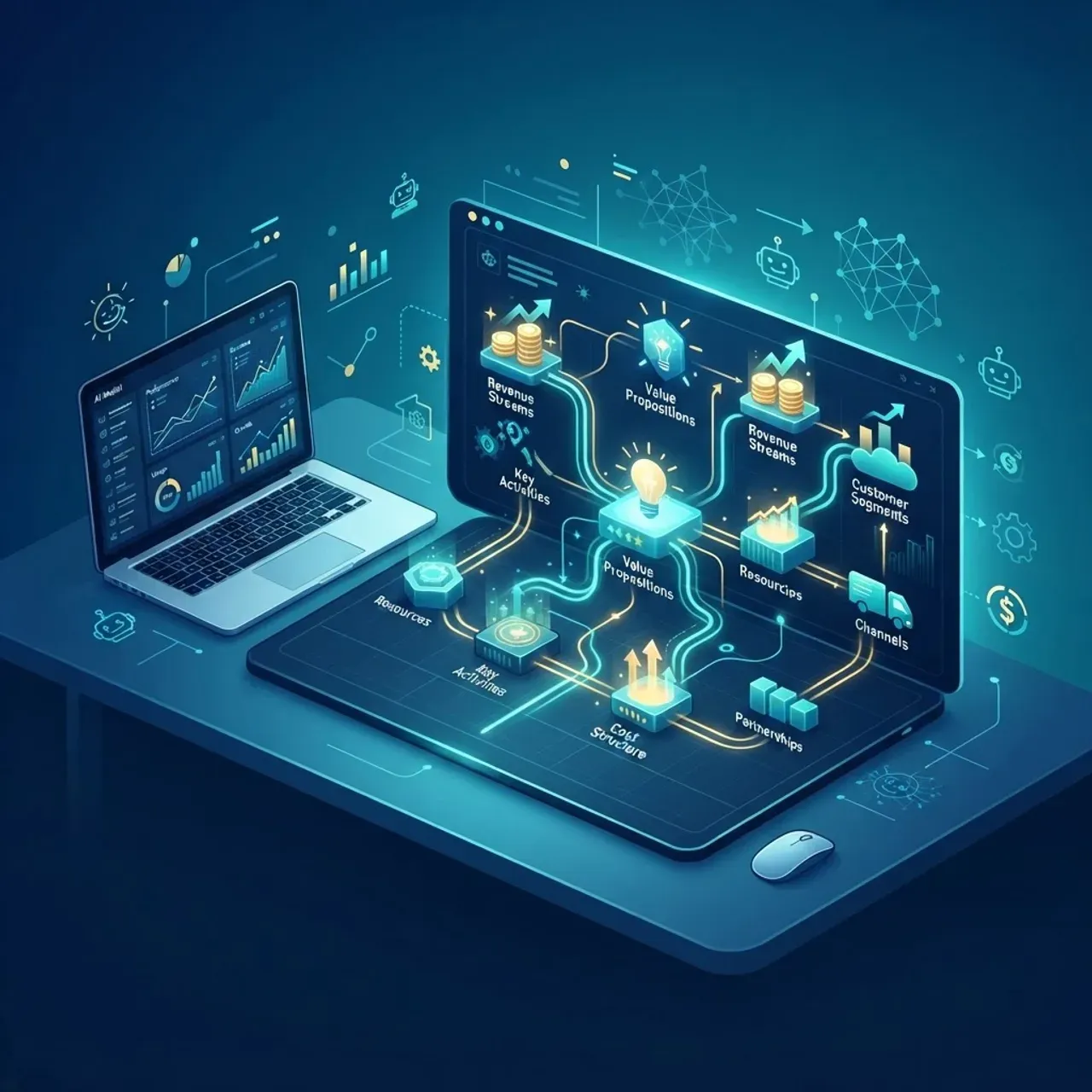 AI entrepreneur business model canvas with connected building blocks
