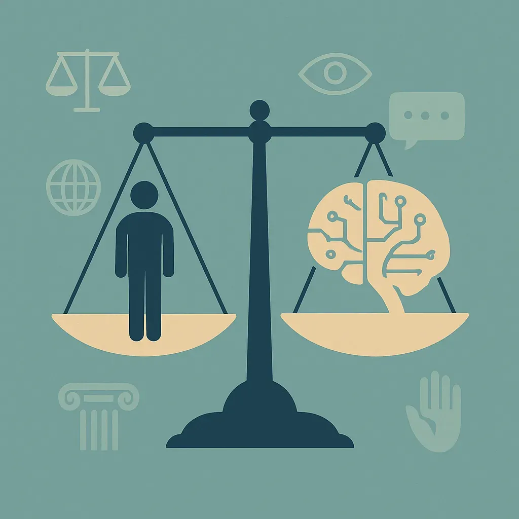 AI ethics and human behavior shown as a balanced scale