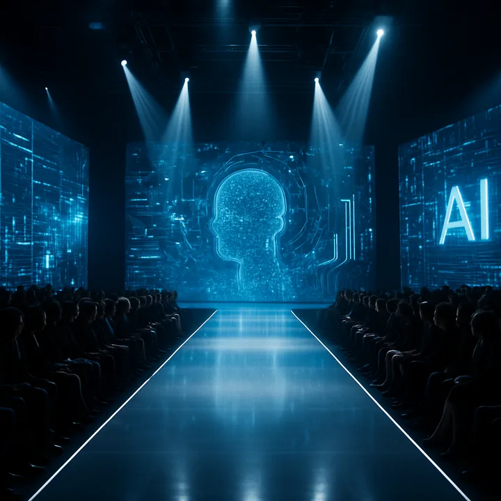 Wide view of a high-tech fashion show runway