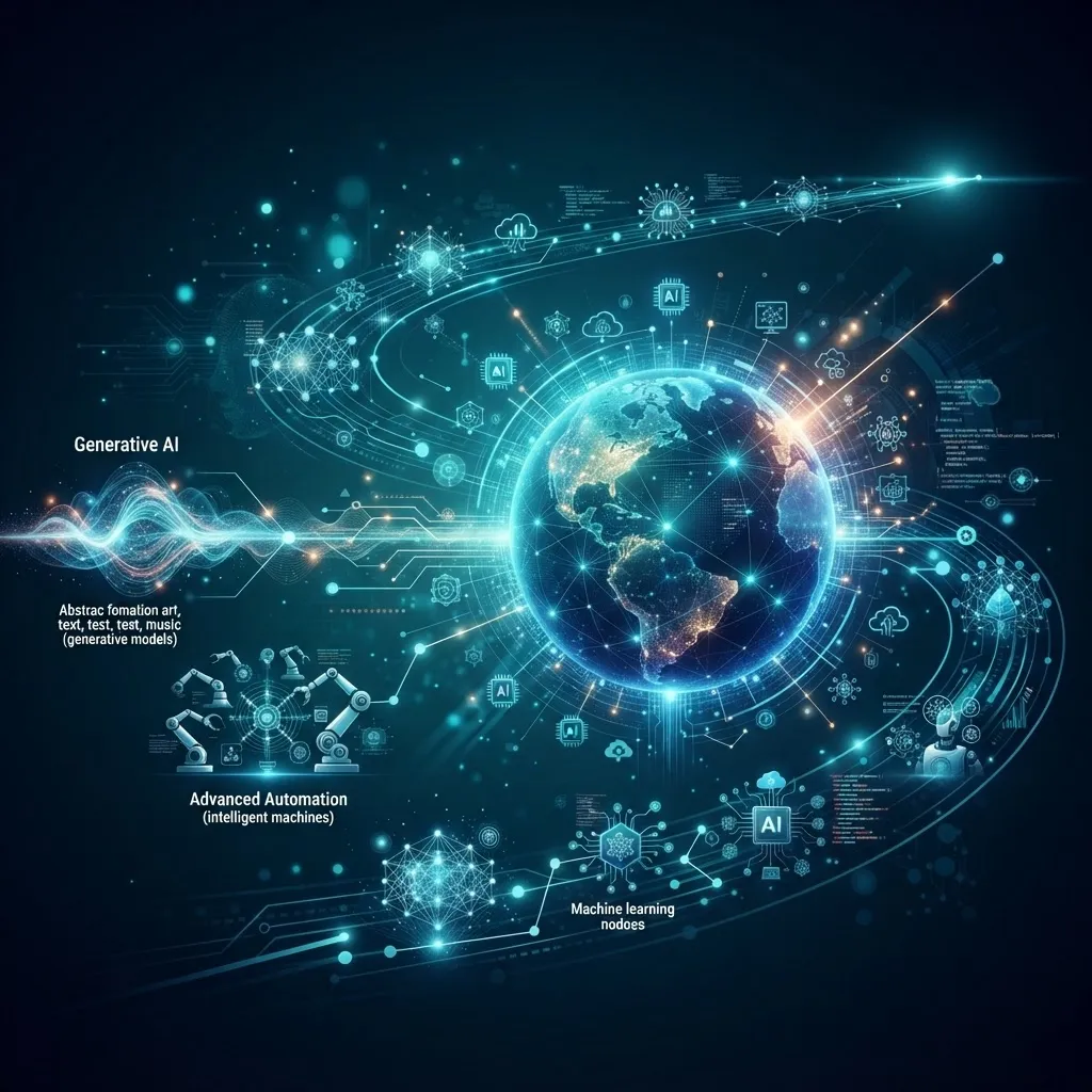 Futuristic visualization of AI future trends and roadmap