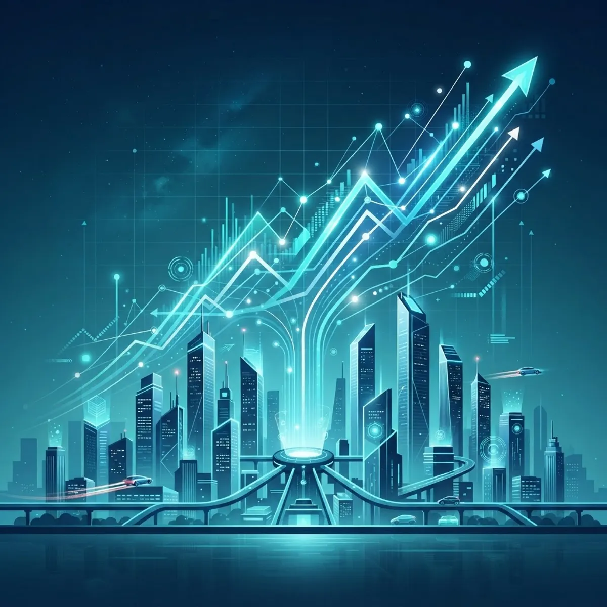 Future AI trends over a technology skyline