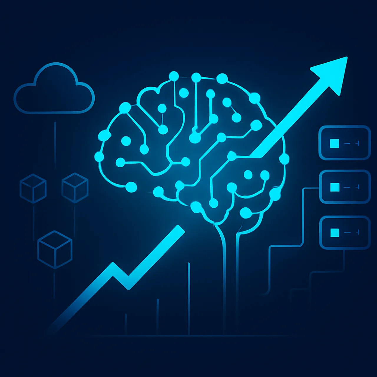 Futuristic AI infrastructure trends with neural networks and edge computing nodes