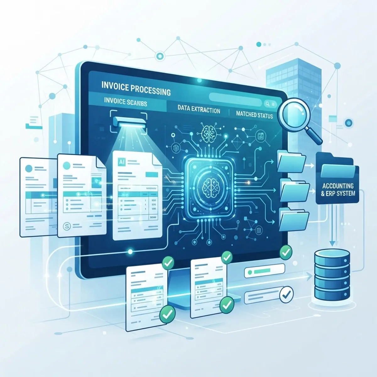 AI invoice processing automation with document matching