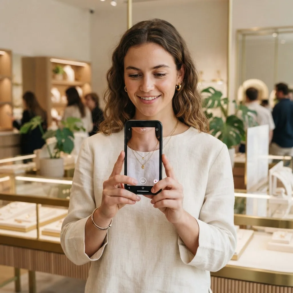 Shopper using an augmented reality jewelry try-on on a smartphone