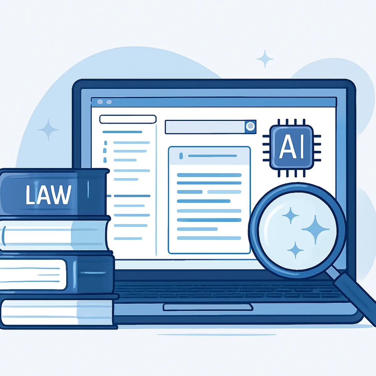 AI-powered legal research tools on a computer screen