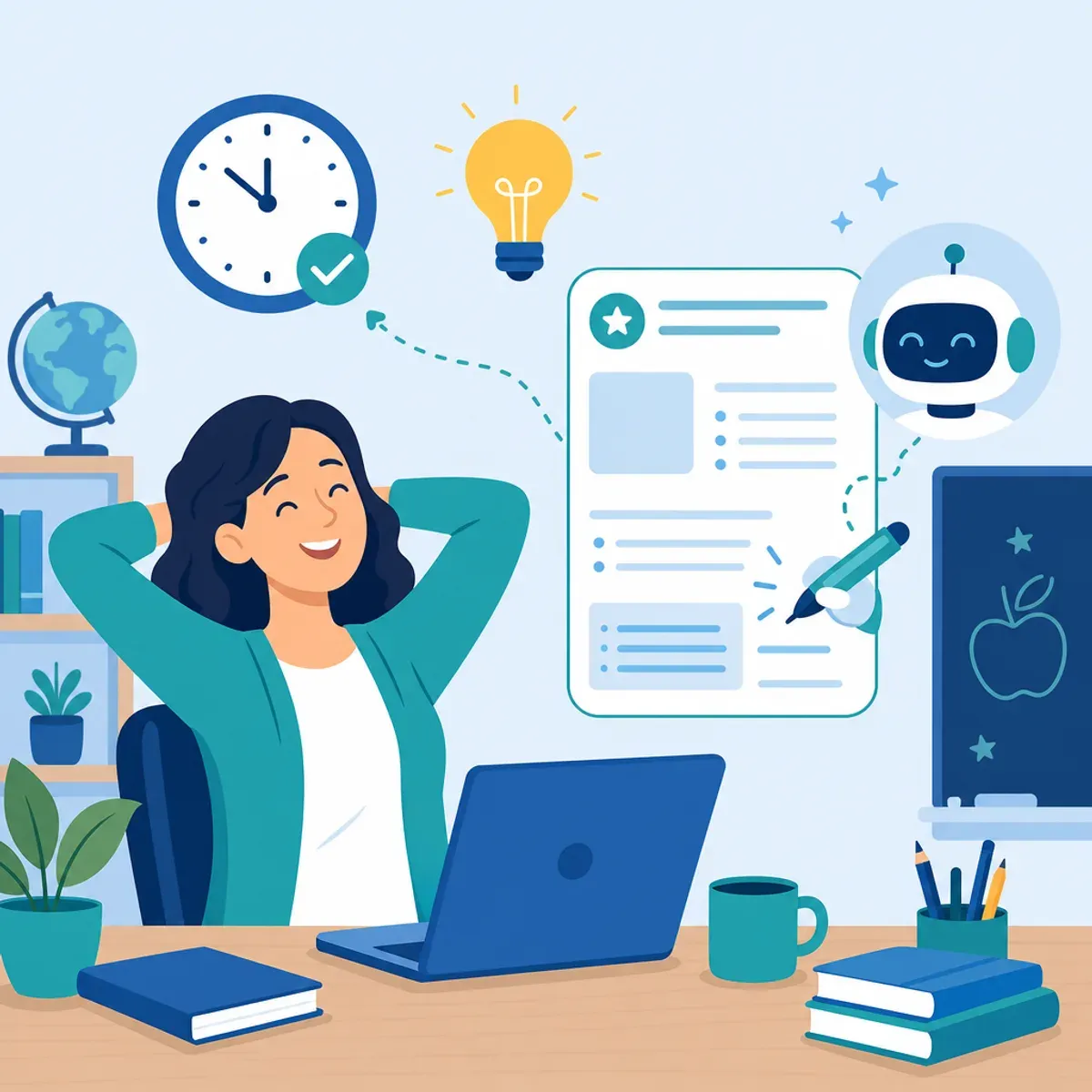 Teacher saving time with AI lesson planning benefits