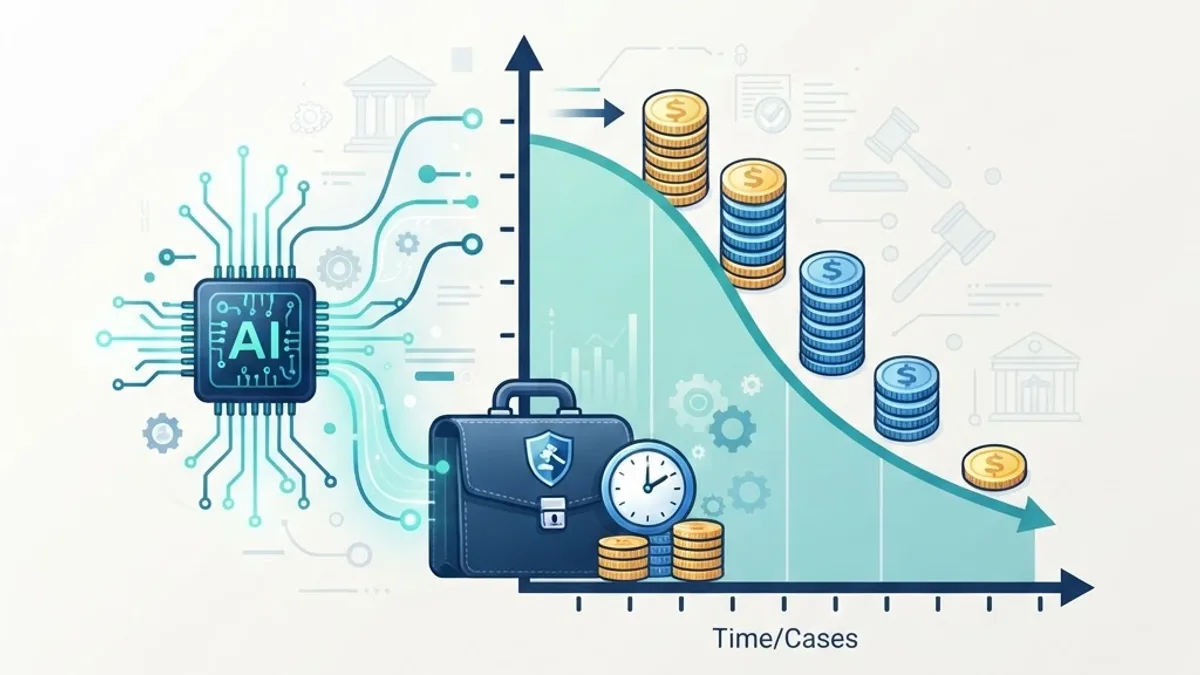 AI reducing litigation costs shown with declining cost curve