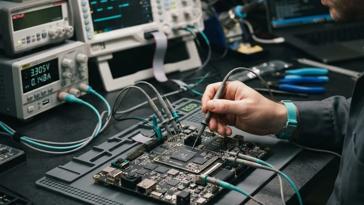 Engineer profiling AI MCU latency, memory, and power