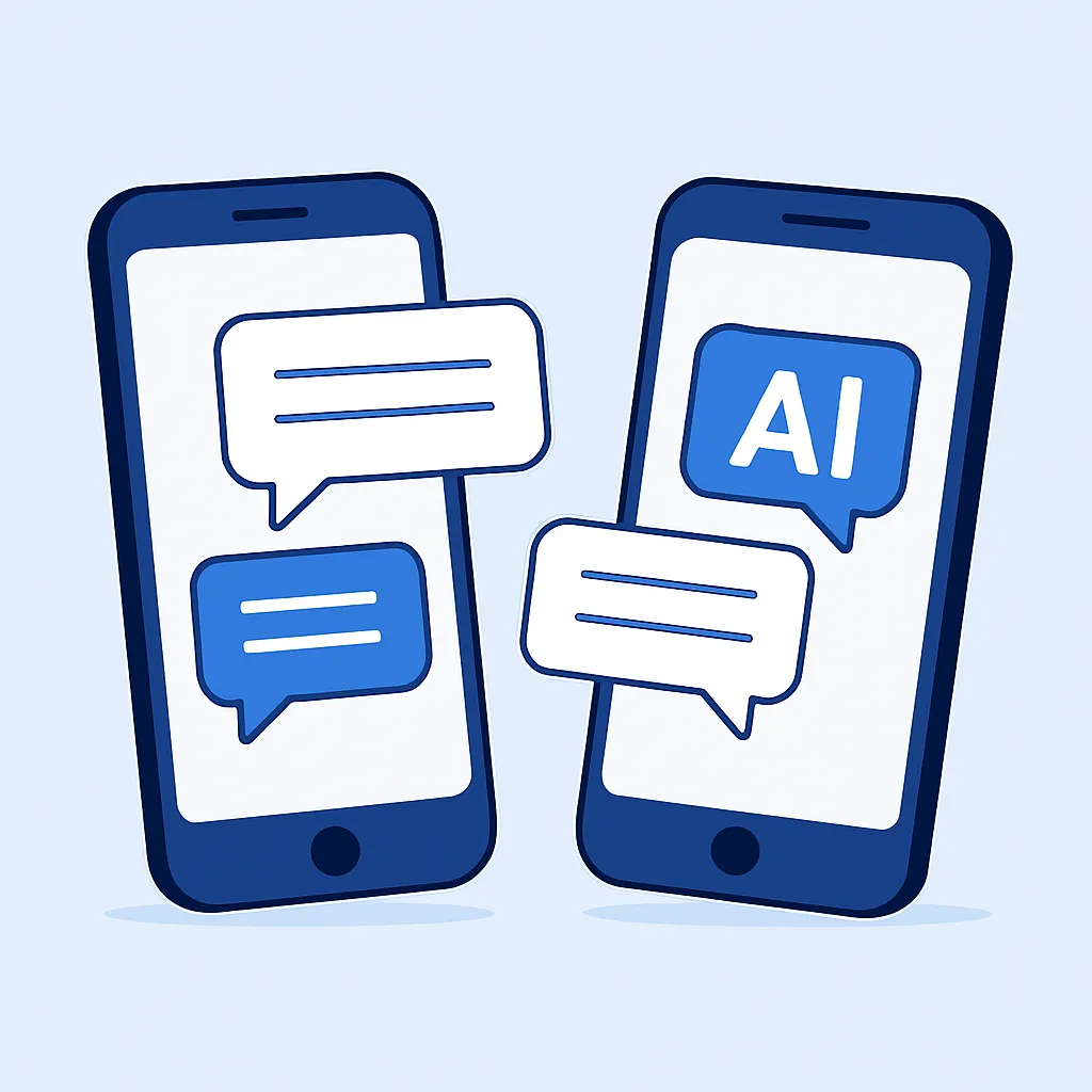 AI letters emerging from a text bubble on a phone screen