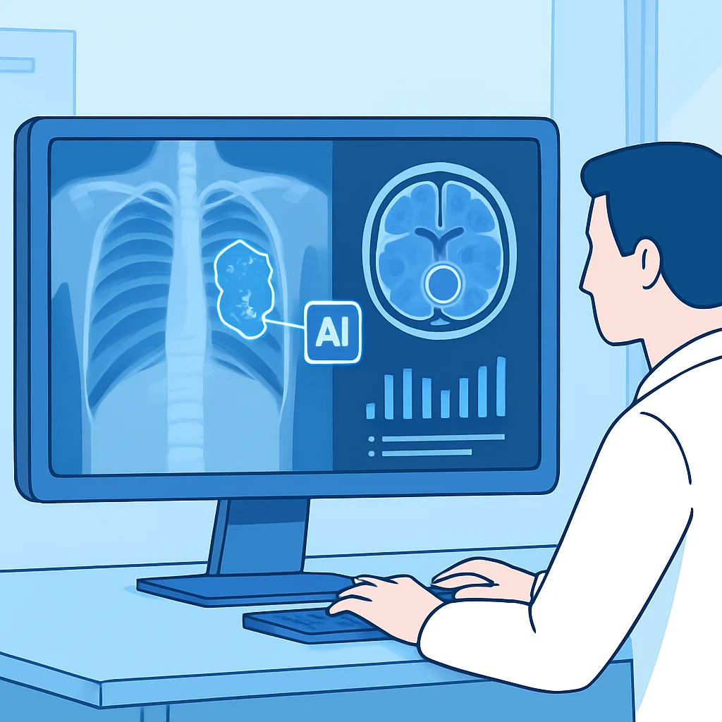 AI medical diagnosis tools analyzing imaging scans