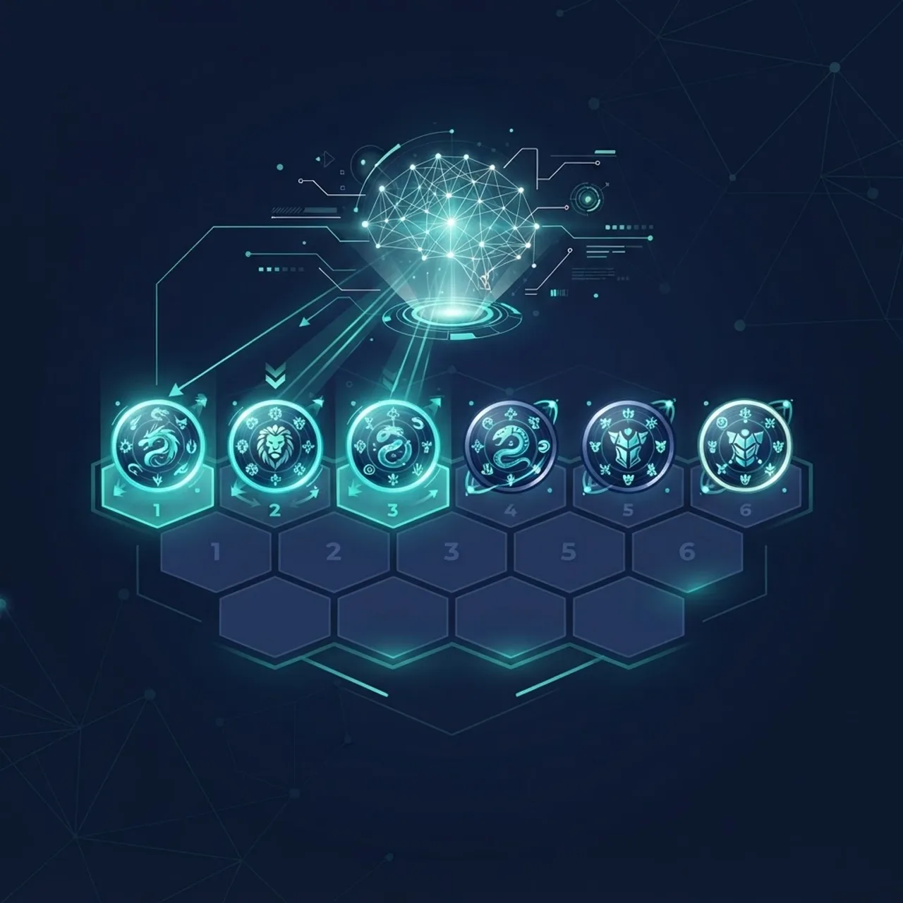 AI optimizing a lineup of battle creatures on a strategy grid