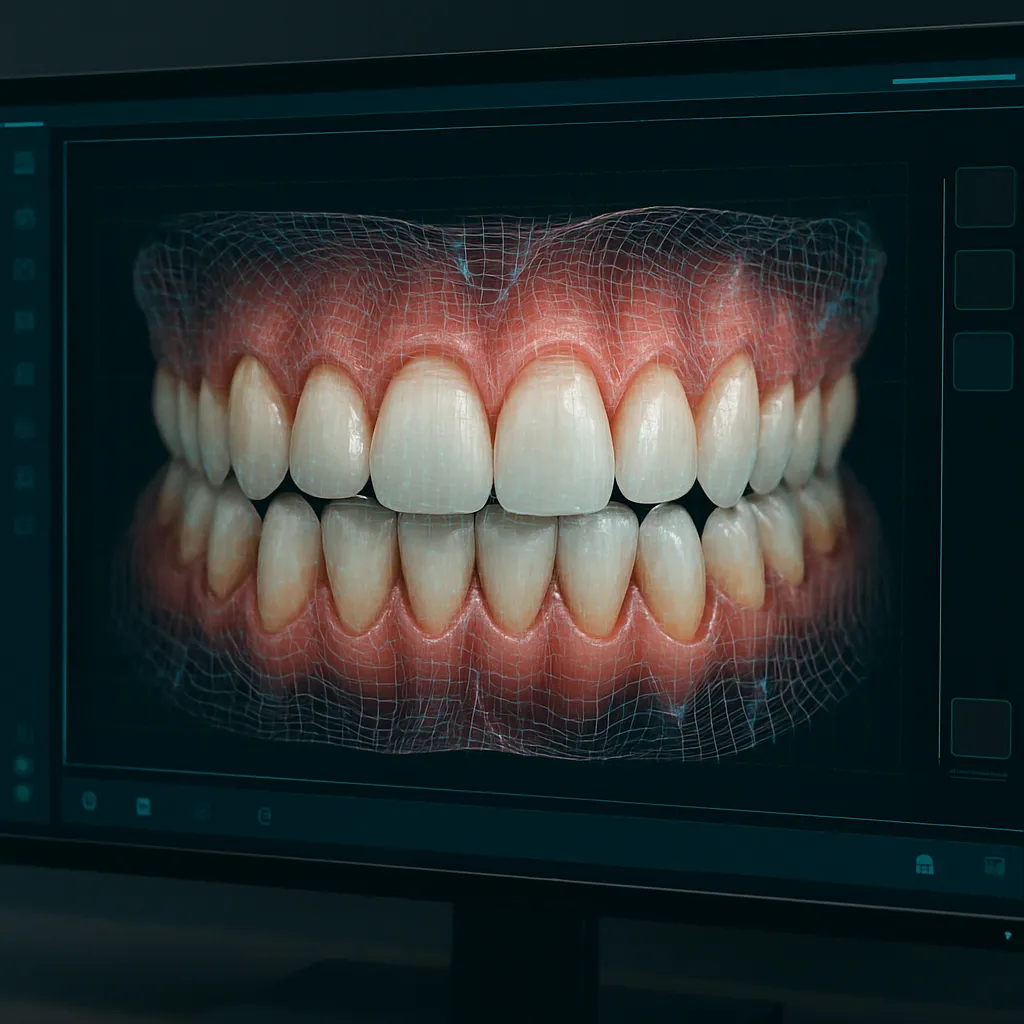 High-resolution 3D dental arch scan with AI mesh overlay