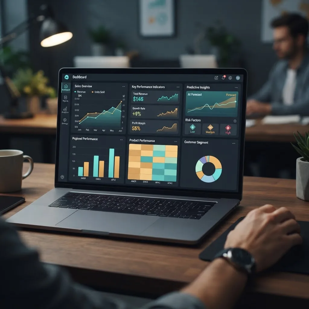 AI-powered Power BI dashboard on a laptop screen