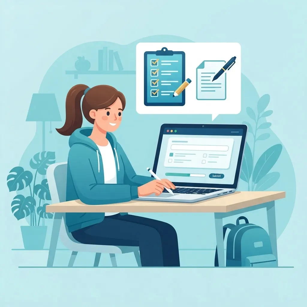 Student filling out a program application with a checklist