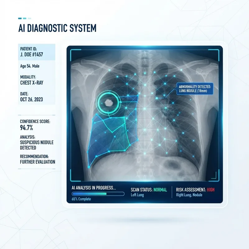 AI analysing radiology scans with detection overlays