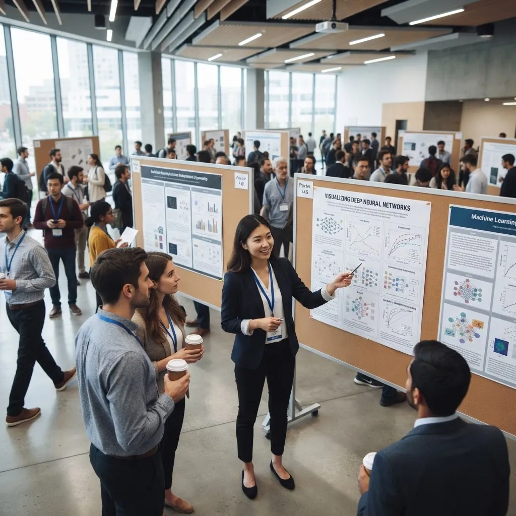 Researchers presenting AI academic papers at the conference