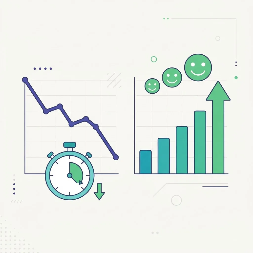 Analytics showing response time down and satisfaction up after AI adoption