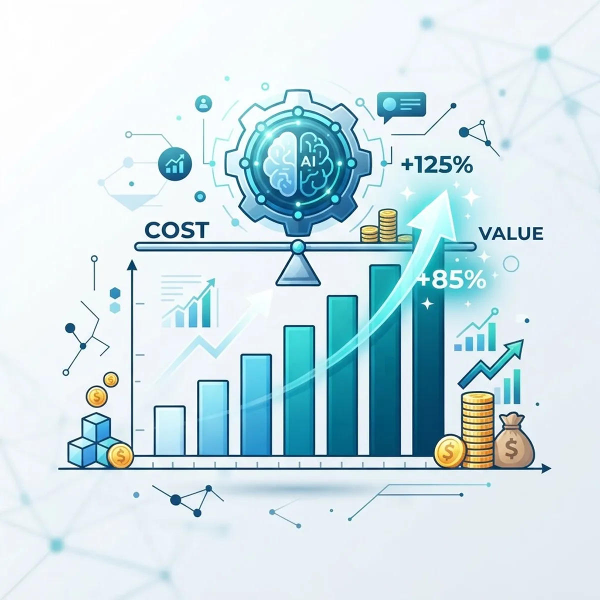 Return on investment optimization chart with AI balancing cost and value