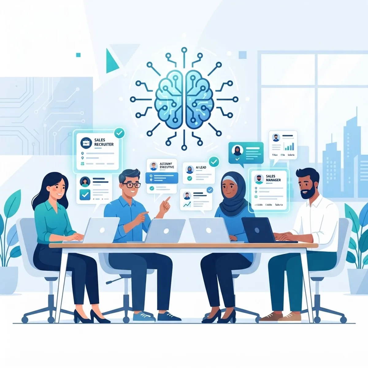 AI sales recruiting careers illustration