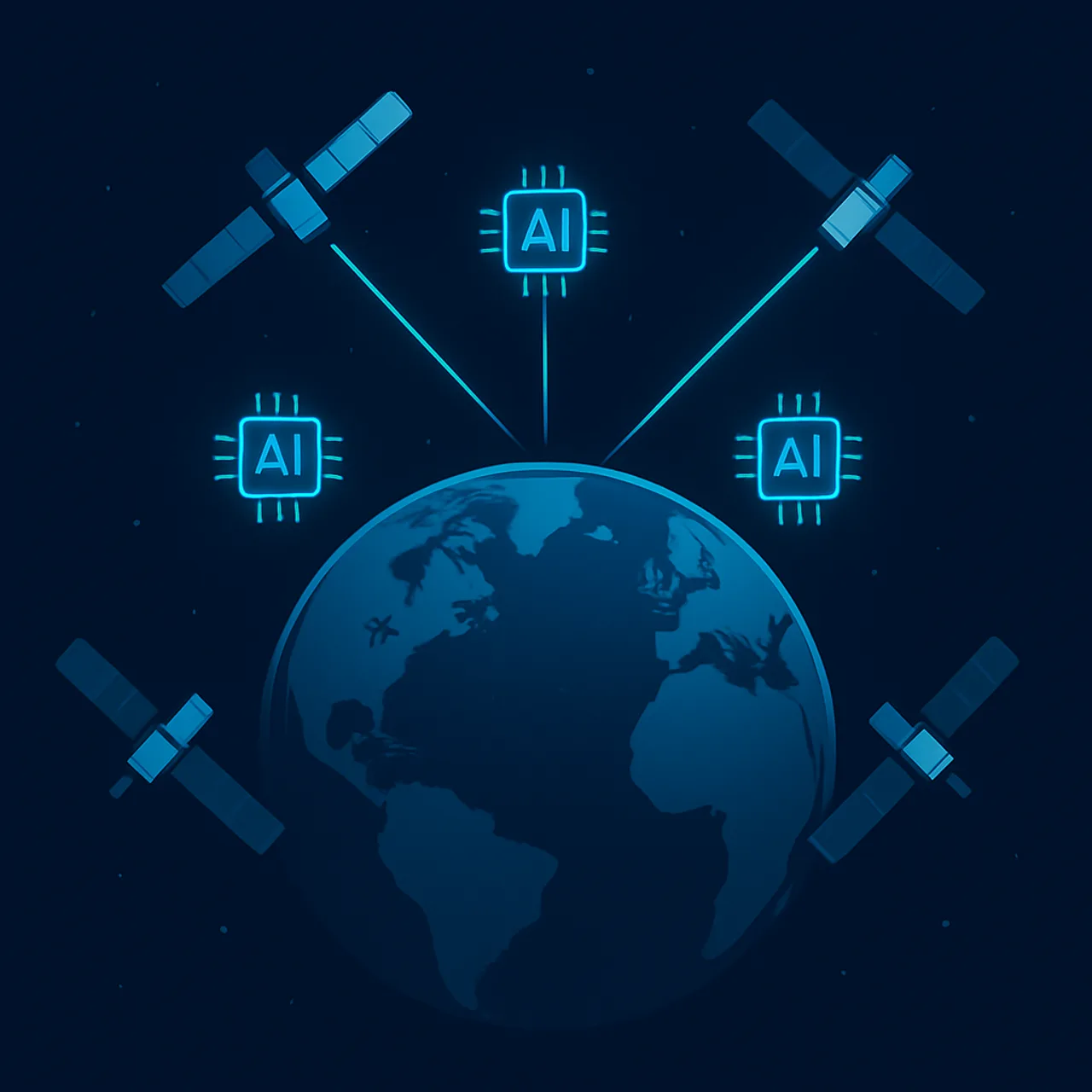 AI satellite communication overview with satellites linked around Earth