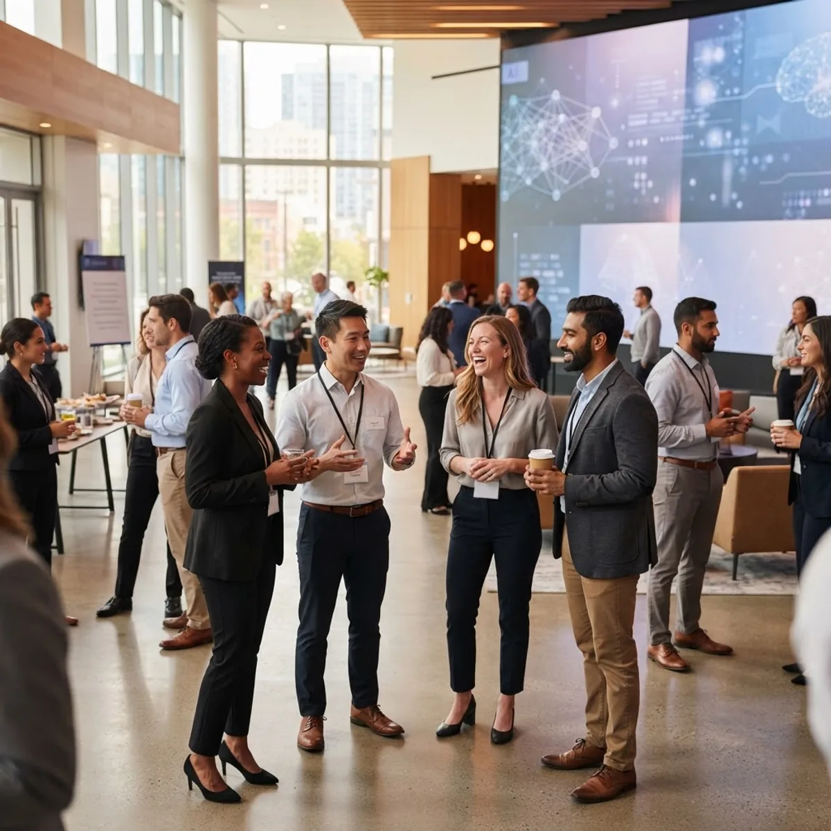 Professionals networking at the AI summit