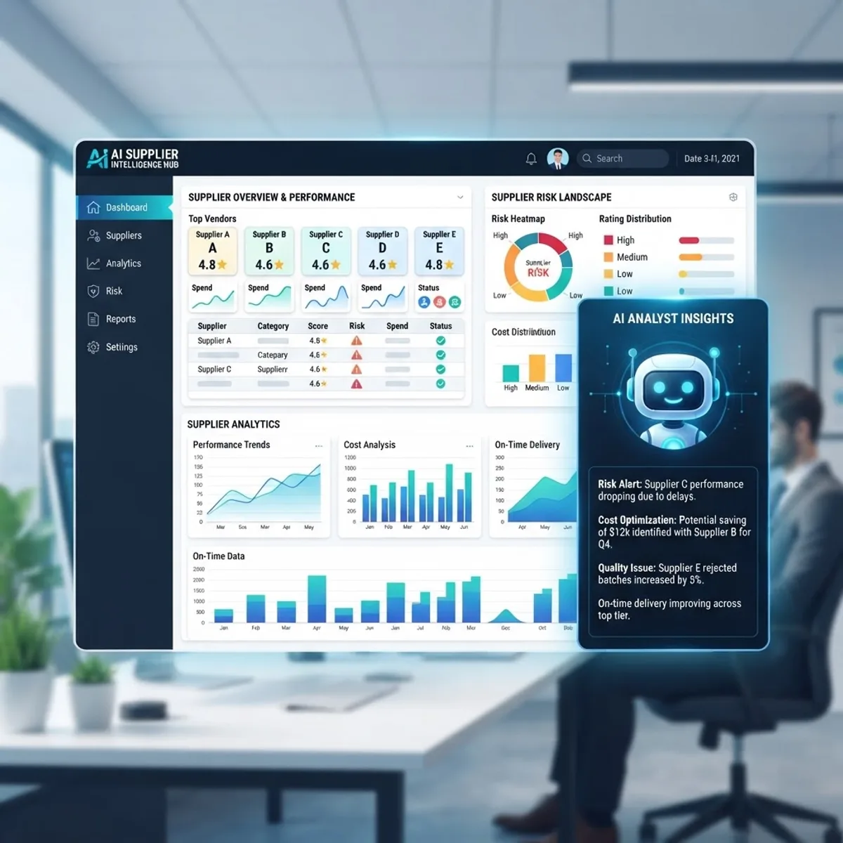 AI supplier management dashboard with risk scores