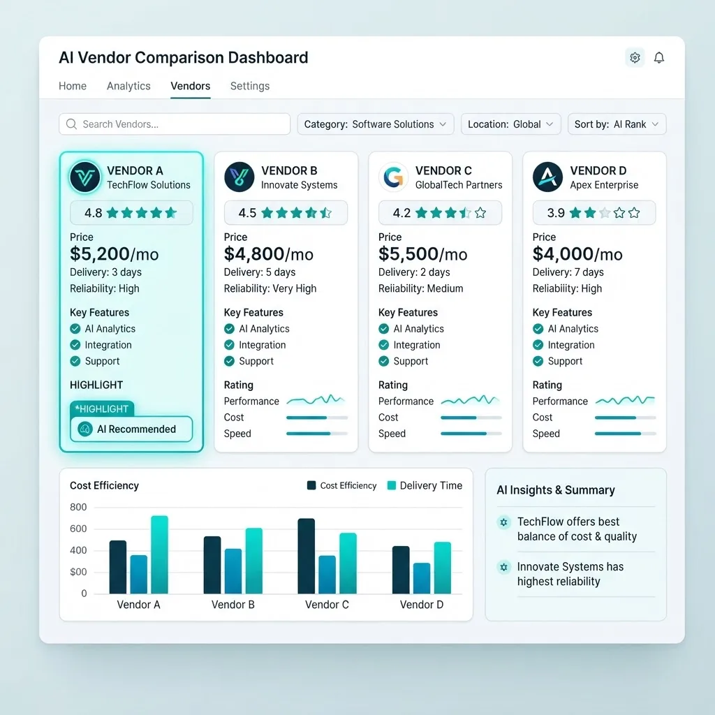 AI vendor selection and comparison interface