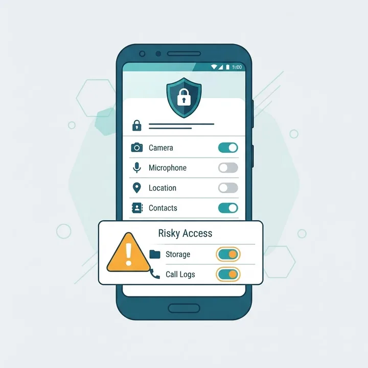 Android app privacy permissions with shield and toggles