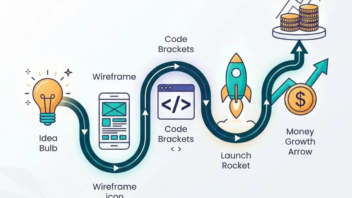 Roadmap showing app development stages leading to revenue growth