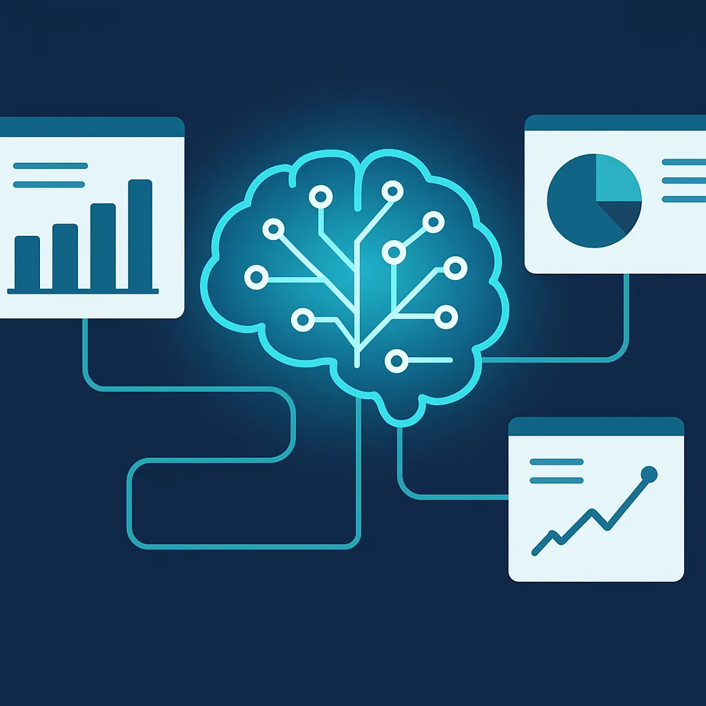 Artificial intelligence and PowerPoint search overview illustration