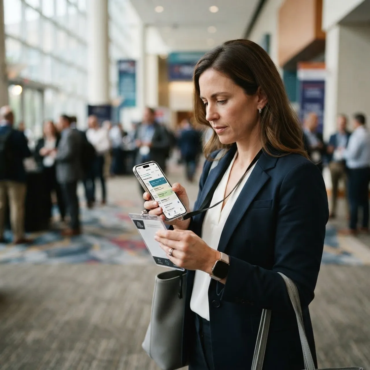 Attendee planning schedule with conference badge and app
