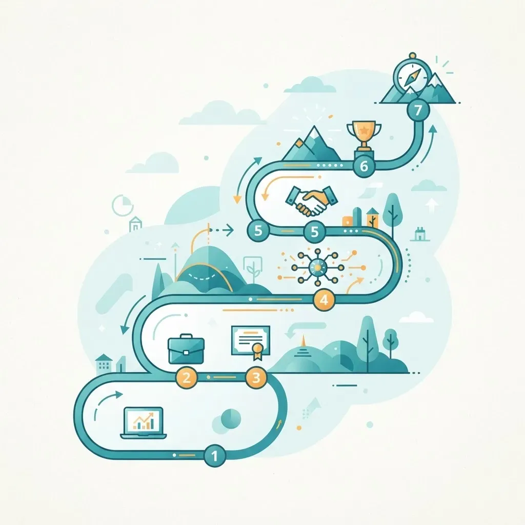 Step-by-step career roadmap path with milestone icons