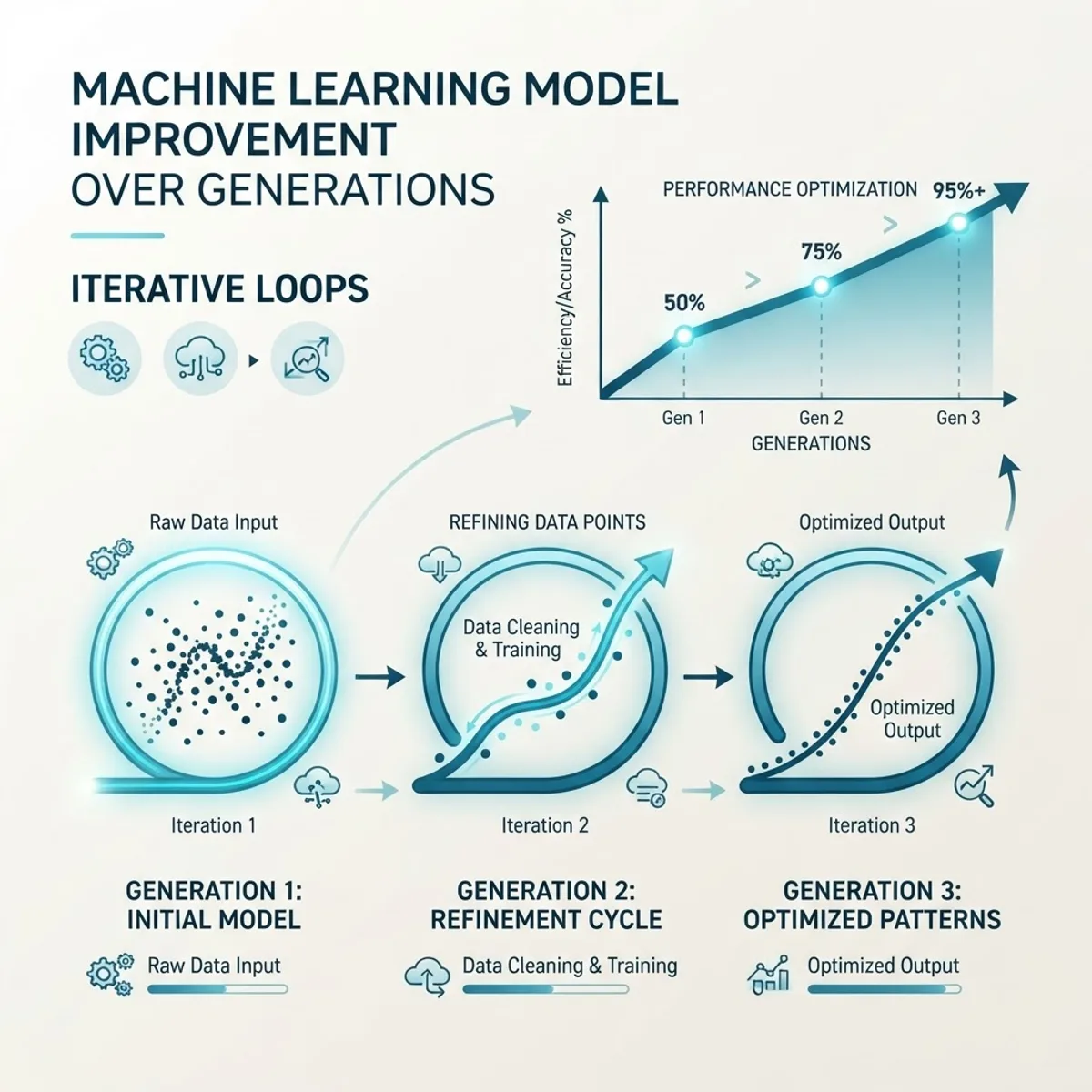 Machine learning models improving iteratively across generations