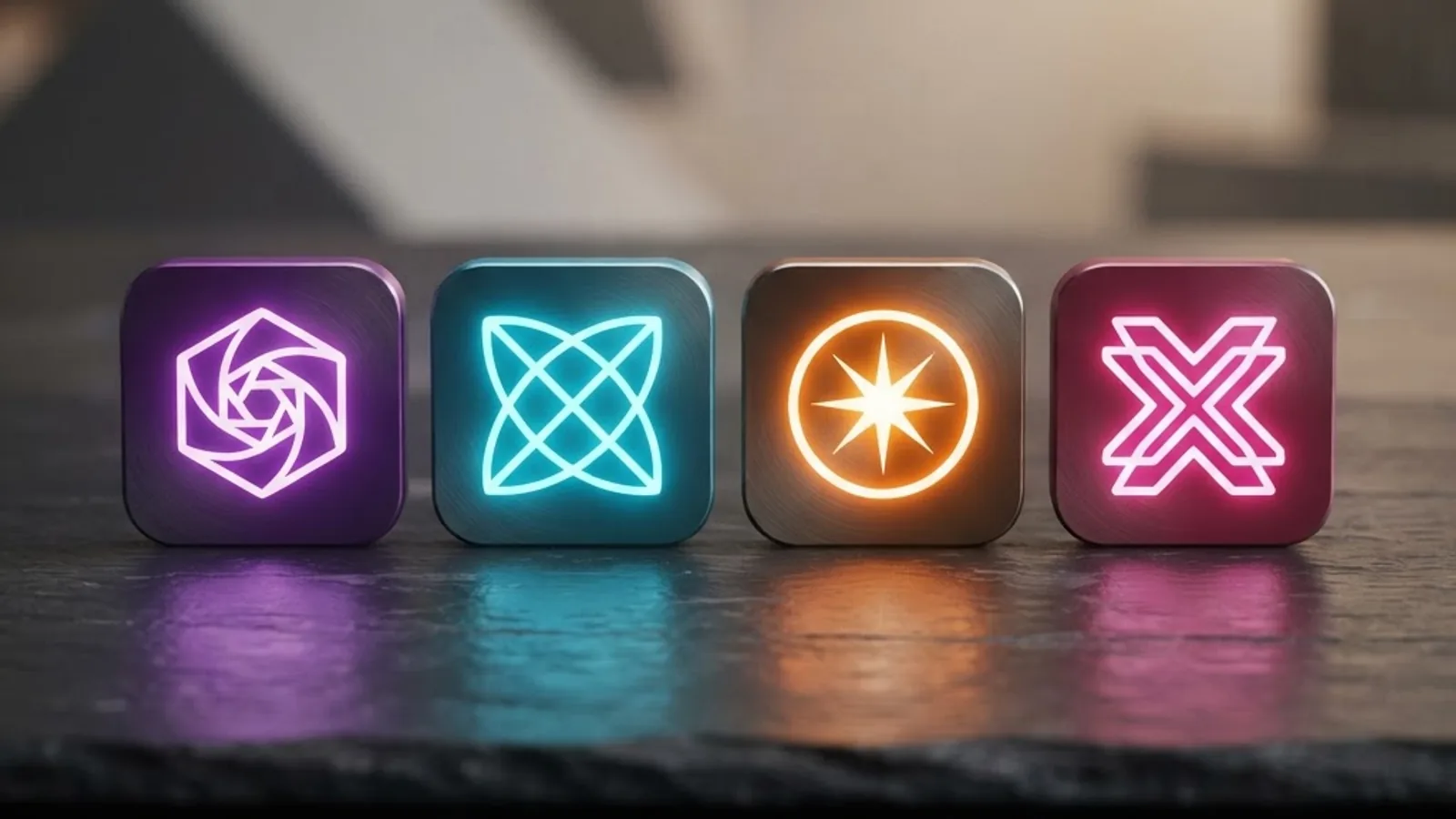 Four abstract AI app icons compared side by side
