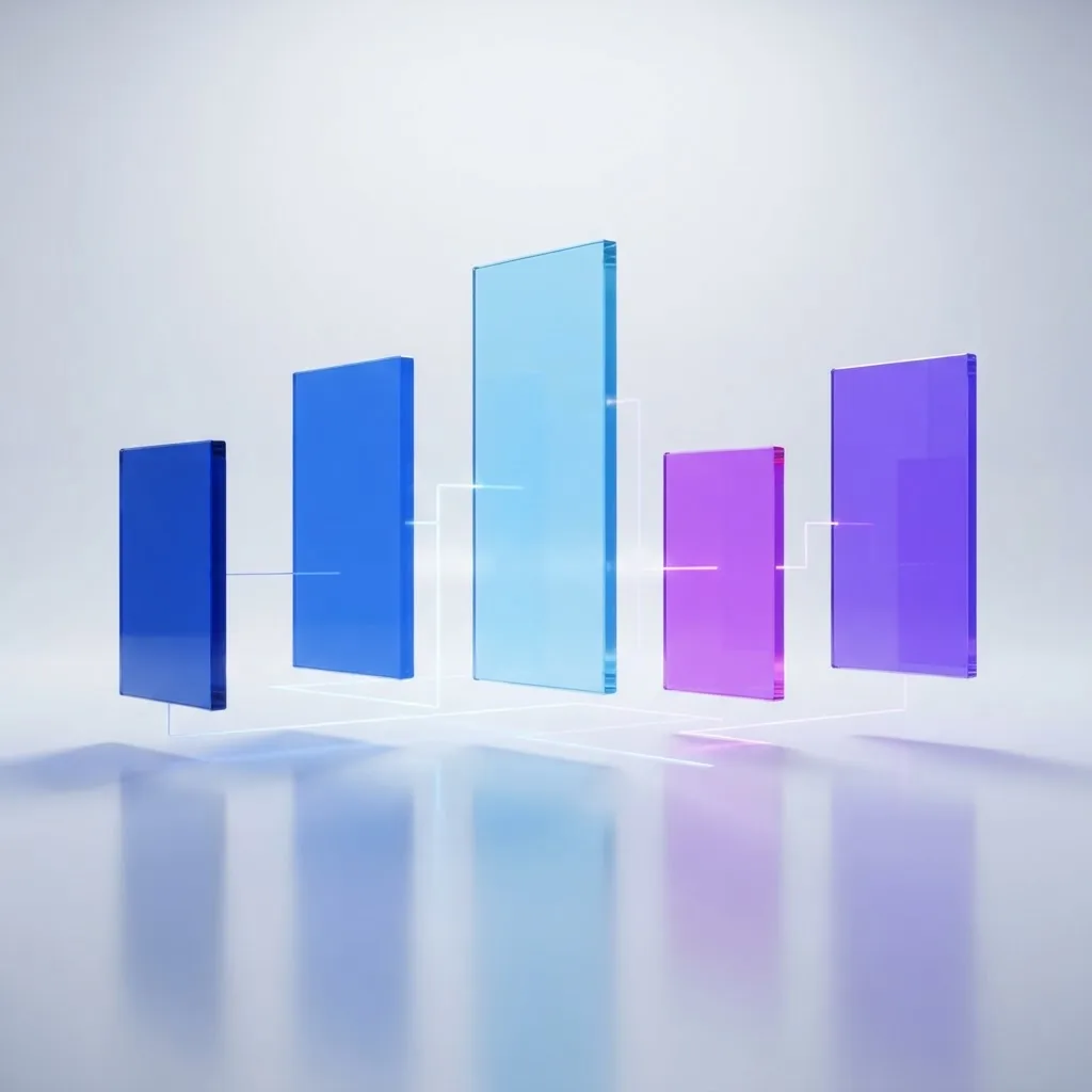 Abstract evaluation scene with floating glass measurement slabs